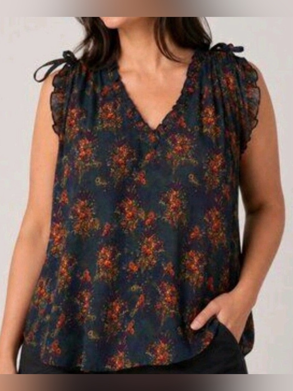 New! Natural Life Boho Floral Ruffle Shoulder Peasant Blouse NWT
